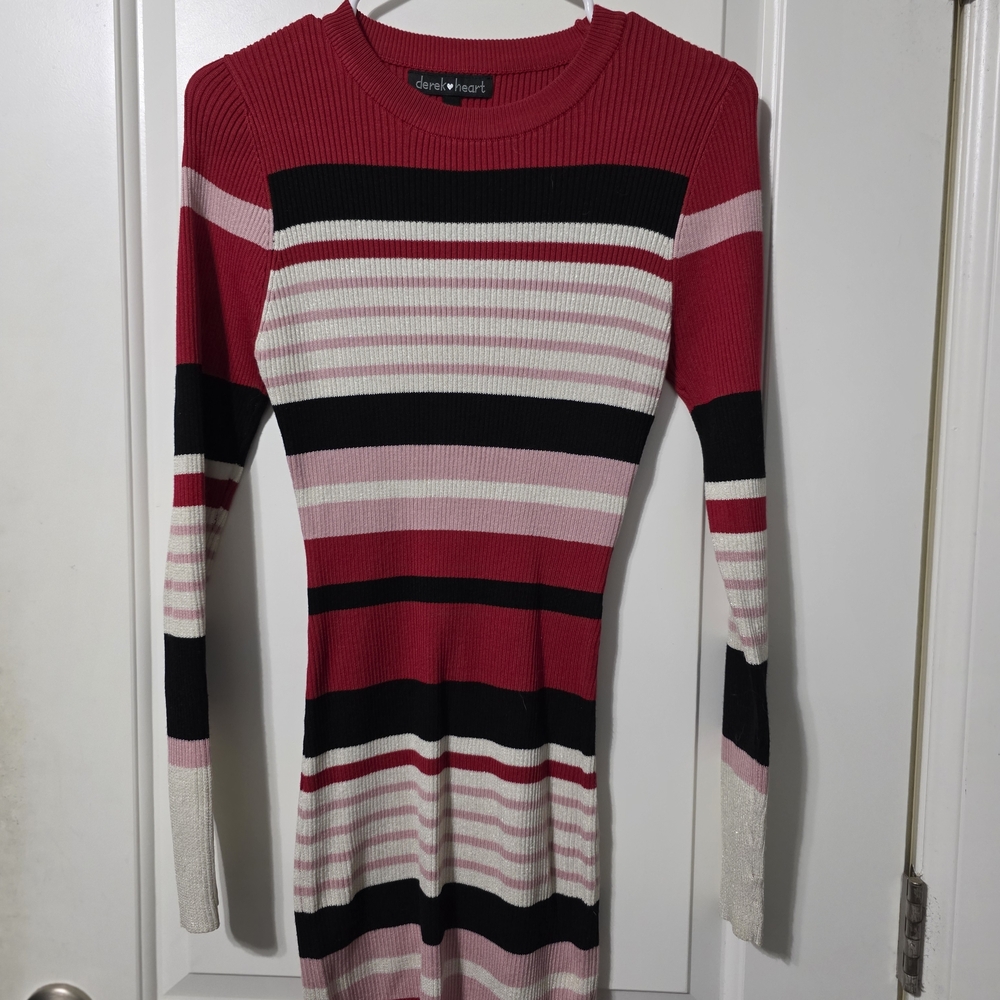 Derek Heart Women's Striped Red and Pink Dress